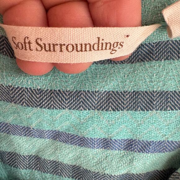 Soft Surroundings Striped Beaded Tunic Blue Shirttail Hem Roll Tab Sleeve Sz L - Picture 2 of 5